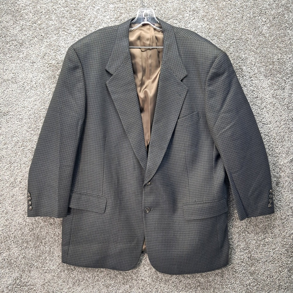 Hart Schaffner Marx Mens 48L Grey Blue Micro Check Virgin Wool Blazer Sport Coat